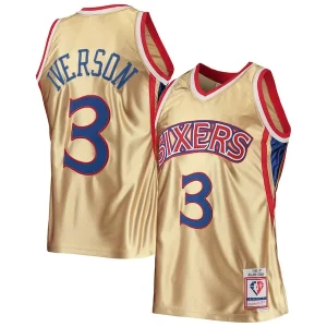 Amazing Allen Iverson Philadelphia 76ers 75th Anniversary 1996/97 Hardwood Classics Swingman Jersey Gold