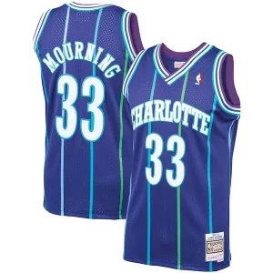 Amazing Alonzo Mourning Charlotte Hornets 1994/95 Hardwood Classics Swingman Jersey Purple