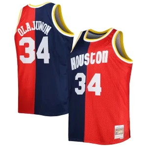 Amazing Hakeem Olajuwon Houston Rockets Big & Tall Hardwood Classics 1993/94 Split Swingman Jersey Navy/Red