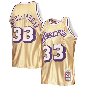 Amazing Kareem Abdul Jabbar Los Angeles Lakers 75th Anniversary 1983/84 Hardwood Classics Swingman Jersey Gold