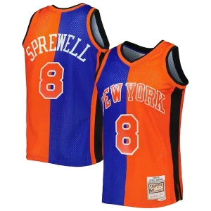 Amazing Latrell Sprewell New York Knicks Hardwood Classics 1998/99 Split Swingman Jersey Blue/Orange