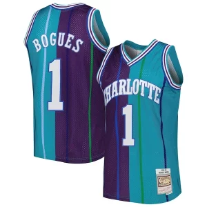Amazing Muggsy Bogues Charlotte Hornets Hardwood Classics 1992/93 Split Swingman Jersey Teal/Purple