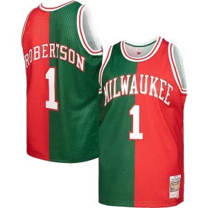 Amazing Oscar Robertson Milwaukee Bucks Hardwood Classics 1971/72 Split Swingman Jersey Green/Red