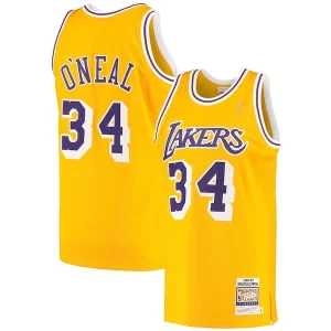 Amazing Shaquille O'Neal Los Angeles Lakers 1996/97 Hardwood Classics Authentic Jersey Gold