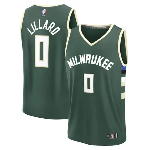 Stylish Damian Lillard Milwaukee Bucks Youth Fast Break Replica Player Jersey Icon Edition Hunter Green