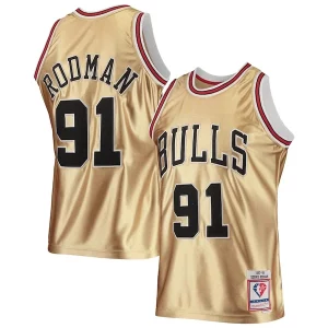 Chic Dennis Rodman Chicago Bulls 75th Anniversary 1997/98 Hardwood Classics Swingman Jersey Gold
