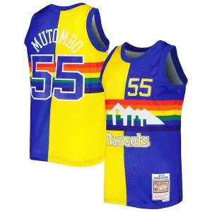 Chic Dikembe Mutombo Denver Nuggets Hardwood Classics 1991/92 Split Swingman Jersey Royal/Gold