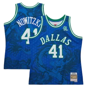 Chic Dirk Nowitzki Dallas Mavericks 1998 2019 Hardwood Classics Asian Heritage 6.0 Swingman Throwback Player Jersey Blue