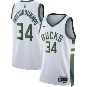 Chic Giannis Antetokounmpo Milwaukee Bucks Nike Unisex Swingman Jersey Association Edition White/Hunter Green