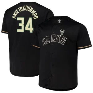 Chic Giannis Antetokounmpo Milwaukee Bucks Profile Big & Tall Name & Number Button Up Jersey Black