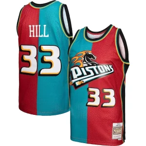 Chic Grant Hill Detroit Pistons Hardwood Classics 1999/00 Split Swingman Jersey Teal/Red