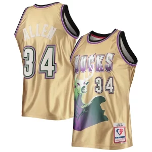 Chic Ray Allen Milwaukee Bucks 75th Anniversary 1996/97 Hardwood Classics Swingman Jersey Gold