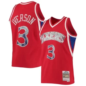 Cool Allen Iverson Philadelphia 76ers 1996/97 Hardwood Classics NBA 75th Anniversary Diamond Swingman Jersey Red
