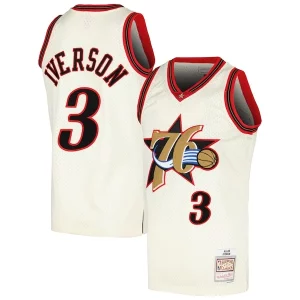 Cool Allen Iverson Philadelphia 76ers Chainstitch Swingman Jersey Cream