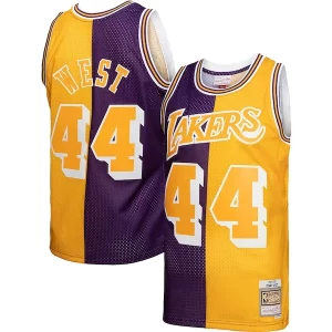 Cool Jerry West Los Angeles Lakers Hardwood Classics 1971/72 Split Swingman Jersey Purple/Gold