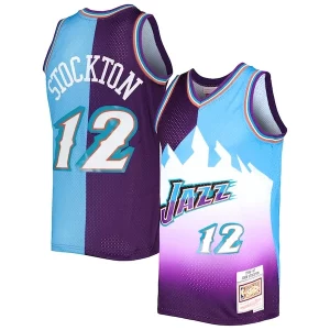 Cool John Stockton Utah Jazz Hardwood Classics 1996/97 Split Swingman Jersey Purple/Turquoise