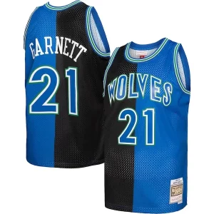 Cool Kevin Garnett Minnesota Timberwolves Hardwood Classics 1995/96 Split Swingman Jersey Black/Blue