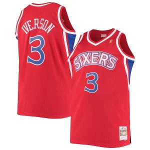 Fantastic Allen Iverson Philadelphia 76ers 1996/97 Big & Tall Hardwood Classics Swingman Jersey Red/Black/Royal/White