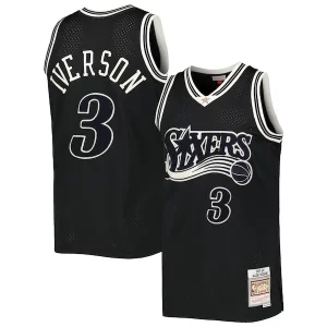 Fantastic Allen Iverson Philadelphia 76ers Hardwood Classics Off Court Swingman Jersey Black