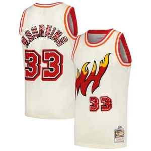Fantastic Alonzo Mourning Miami Heat Chainstitch Swingman Jersey Cream