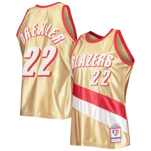 Fantastic Clyde Drexler Portland Trail Blazers 75th Anniversary 1991/92 Hardwood Classics Swingman Jersey Gold