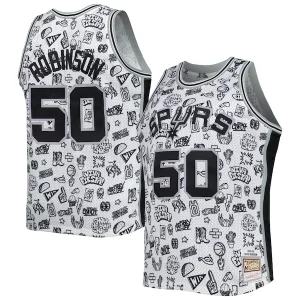 Fantastic David Robinson San Antonio Spurs 1998/99 Hardwood Classics Doodle Swingman Player Jersey White