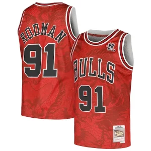 Fantastic Dennis Rodman Chicago Bulls 1997/98 Hardwood Classics Asian Heritage 6.0 Swingman Throwback Player Jersey Red