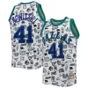 Fantastic Dirk Nowitzki Dallas Mavericks 1998/99 Hardwood Classics Doodle Swingman Jersey White