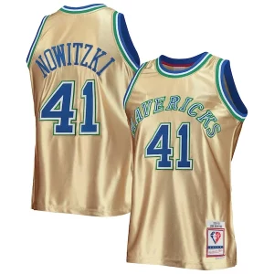 Fantastic Dirk Nowitzki Dallas Mavericks 75th Anniversary 1998/99 Hardwood Classics Swingman Jersey Gold