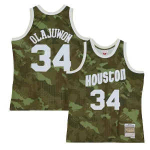 Fantastic Hakeem Olajuwon Houston Rockets Hardwood Classics 1993/94 Ghost Green Swingman Jersey Camo
