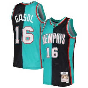 Fantastic Pau Gasol Memphis Grizzlies Hardwood Classics 2001/02 Split Swingman Jersey Black/Turquoise