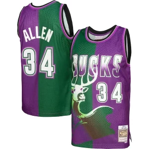 Fantastic Ray Allen Milwaukee Bucks Hardwood Classics 1996/97 Split Swingman Jersey Green/Purple