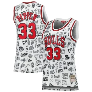 Fantastic Scottie Pippen Chicago Bulls Women's 1997 Doodle Swingman Jersey White