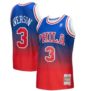 Gorgeous Allen Iverson Philadelphia 76ers 1996/97 Hardwood Classics Fadeaway Swingman Player Jersey Red/Royal