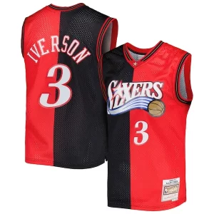 Gorgeous Allen Iverson Philadelphia 76ers Hardwood Classics 2000/01 Split Swingman Jersey Black/Red