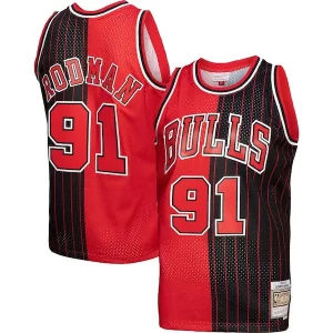 Gorgeous Dennis Rodman Chicago Bulls Big & Tall Hardwood Classics 1995/96 Split Swingman Jersey Red/Black