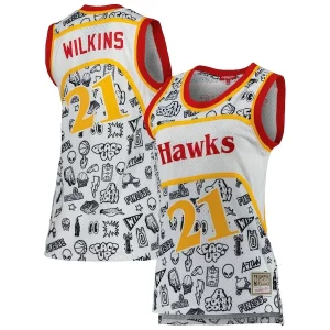 Gorgeous Dominique Wilkins Atlanta Hawks Women's 1986 Doodle Swingman Jersey White