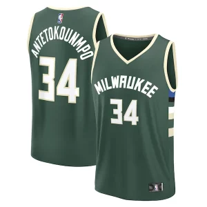 Stunning Giannis Antetokounmpo Milwaukee Bucks Fast Break Replica Player Jersey Icon Edition Hunter Green
