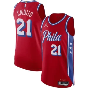 Gorgeous Joel Embiid Philadelphia 76ers Jordan Brand Authentic Player Jersey Statement Edition Red