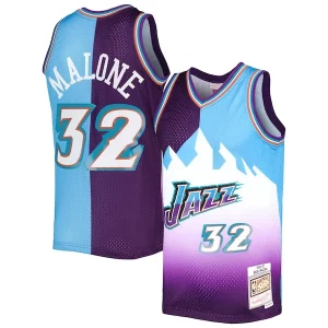 Gorgeous Karl Malone Utah Jazz Hardwood Classics 1996/97 Split Swingman Jersey Purple/Turquoise