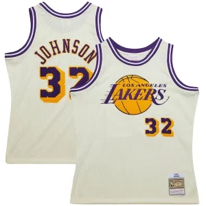 Gorgeous Magic Johnson Los Angeles Lakers Chainstitch Swingman Jersey Cream