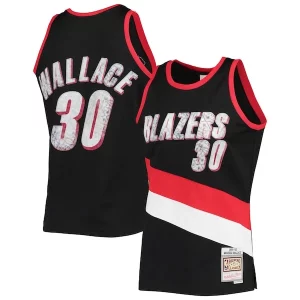 Gorgeous Rasheed Wallace Portland Trail Blazers 1999/00 Hardwood Classics NBA 75th Anniversary Diamond Swingman Jersey Black