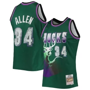 Gorgeous Ray Allen Milwaukee Bucks 1996/97 Hardwood Classics NBA 75th Anniversary Diamond Swingman Jersey Green