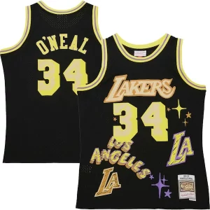 Gorgeous Shaquille O'Neal Los Angeles Lakers 1996/97 Swingman Sidewalk Sketch Jersey Black