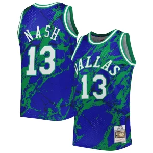 Gorgeous Steve Nash Dallas Mavericks 1998/99 Hardwood Classics Marble Swingman Jersey Blue