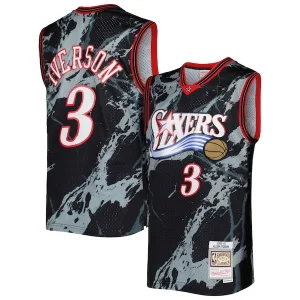 Impressive Allen Iverson Philadelphia 76ers 2000/01 Hardwood Classics Marble Swingman Jersey Black