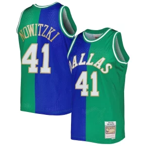 Impressive Dirk Nowitzki Dirk Nowitzki Hardwood Classics 1998/2019 Split Swingman Jersey Blue/Green