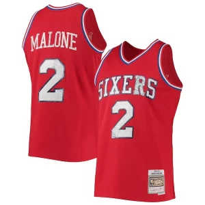 Impressive Moses Malone Philadelphia 76ers 1982/83 Hardwood Classics NBA 75th Anniversary Diamond Swingman Jersey Red