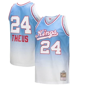 Impressive Reggie Theus Sacramento Kings 1985/86 Hardwood Classics Fadeaway Swingman Player Jersey White/Light Blue
