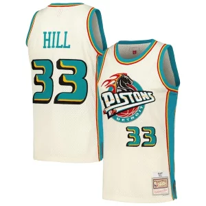Premium Grant Hill Detroit Pistons Chainstitch Swingman Jersey Cream